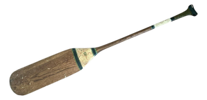 Antique Early 20th Century Hand Painted Monogrammed Wooden Canoe Paddle / Boat Oar With Olive Green, White & Black Striping, Circa 1920