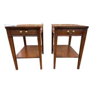 Pair of Vintage Mersman Federal Style 2 Tiered Tables With Drawer For Sale
