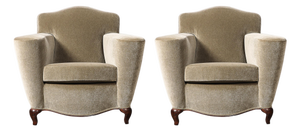 Pair of Art Deco Sinuous Club Chairs in Taupe Mohair & Walnut Supports