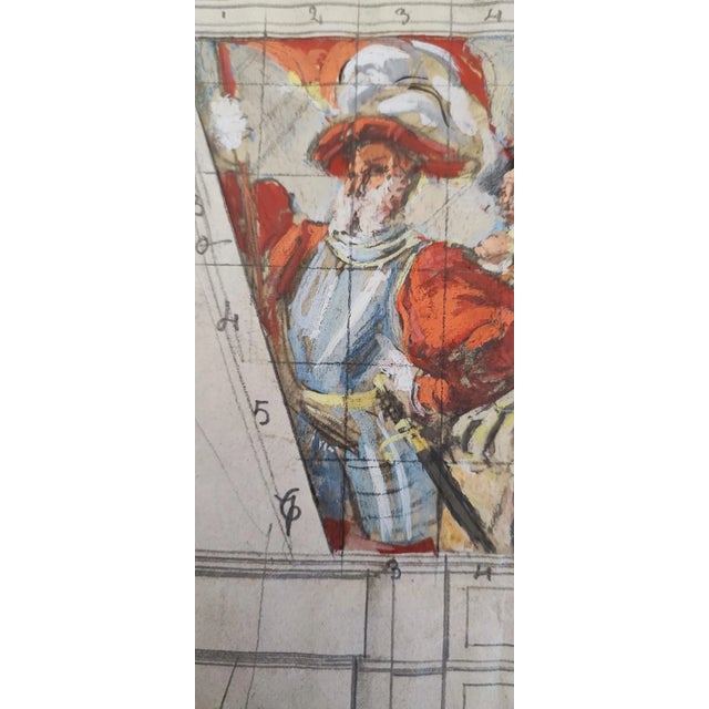 Henri Fehr, Etude de la bataille de Näfels, Pastel, Gouache & Pencil on Paper For Sale - Image 6 of 13