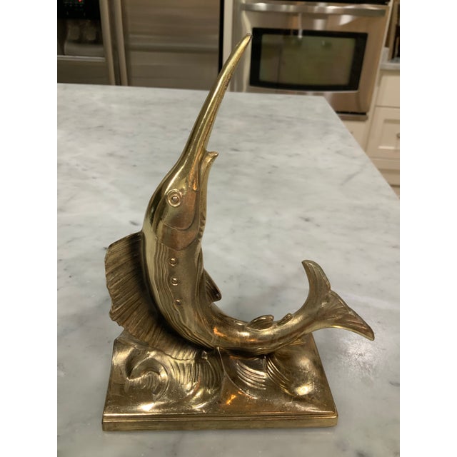 Pair of Vintage Swordfish / Marlin / Sailfish Bookends – Brass Finish - Heavy - Palm Beach Regency, Grandmillennial, Coastal, Ralph Lauren - See Pics! For Sale - Image 9 of 11