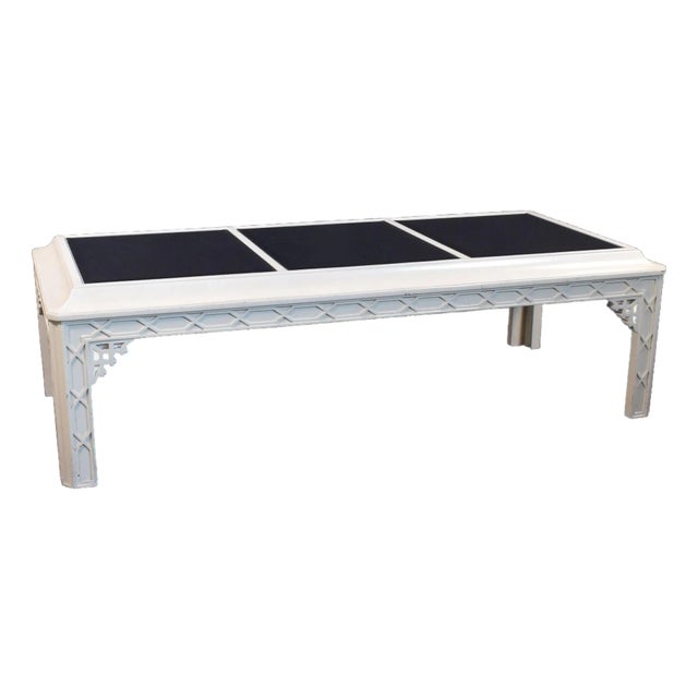 Hollywood Regency Rectangular Fretwork Coffee Table For Sale