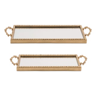 Gold Beaded Mirror Tray (Set of 2) For Sale
