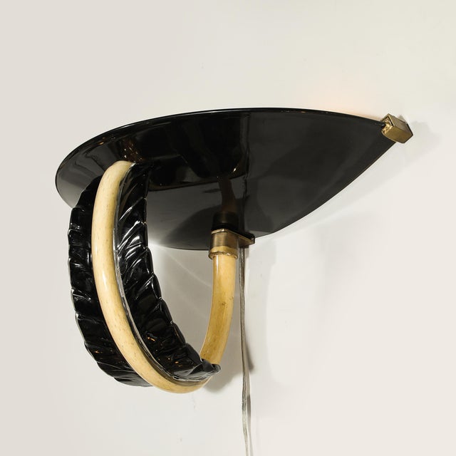1950s Mid-Century Rare Hand-Blown Murano Black & Gold Acanthus Glass Sconces by Seguso - a Pair For Sale - Image 10 of 17