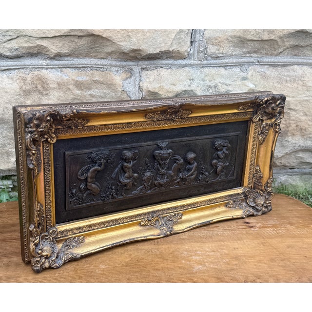 Late 19th Century Late 19th Century French Stone Cast Relief After Émile André Boisseau “Enfants Des Centaures” in Ornate Gilt Frame For Sale - Image 5 of 13