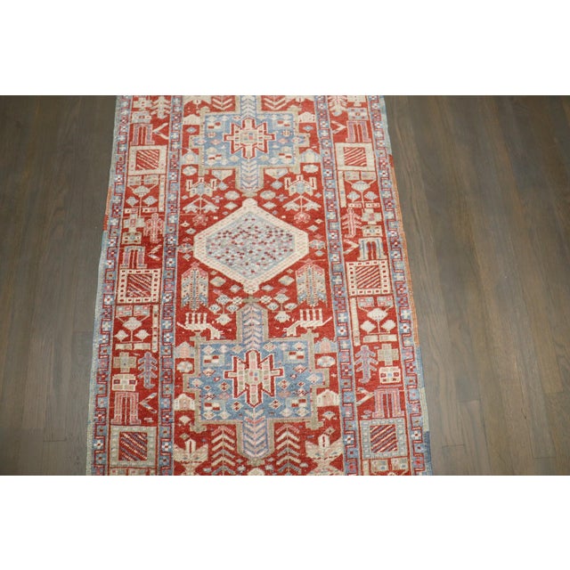 Early 20th Century Red Persian Icy Blue Heriz Runner rug no. j5198 For Sale - Image 5 of 8