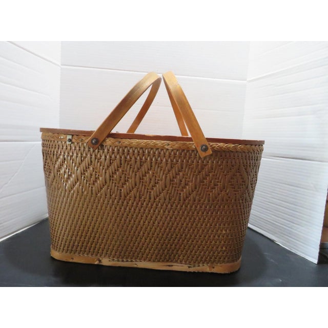 Brown 20th Century Cool Retro MCM bamboo decor basket 26" tall For Sale - Image 8 of 18