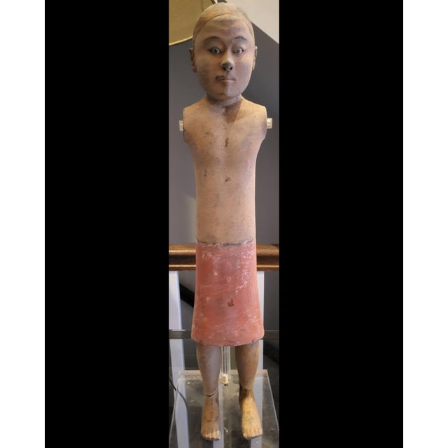 Rare Han Dynasty Style Terracotta Male Figure - Naked & Painted - 23" Height For Sale - Image 4 of 7