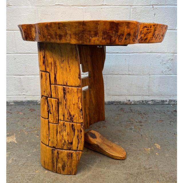 Goldenrod Vintage Hand Carved Wooden Aztec Accent Table For Sale - Image 8 of 12