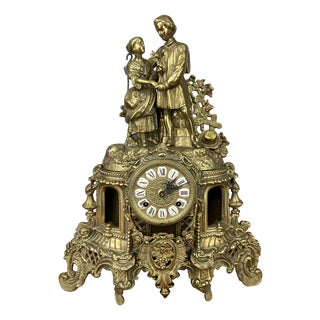 Vintage Brass Figural Mantel Clock For Sale