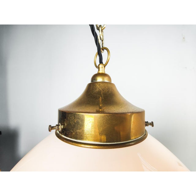 Giso Opaline Glass and Brass Pendant Lights from Gispen, 1920s, Set of 3 For Sale - Image 6 of 8