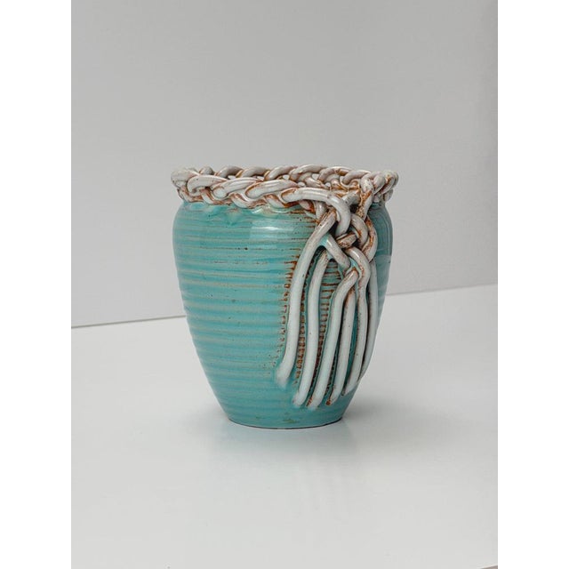 Vintage Turquoise Ceramic Vase by Alexandre De Wemmel, Belgium, 1950s For Sale - Image 6 of 11