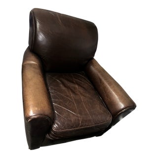 Vintage Pottery Barn Chocolate Brown Manhattan Square Arm Leather Armchair For Sale