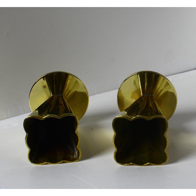 Scandinavian Modern Squared and Fluted Brass Vase by Gunnar Ander for Ystad-Metall, 1960s, Set of 2 For Sale - Image 4 of 10