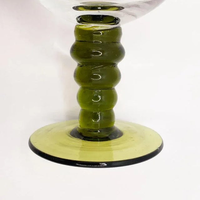 Vintage Green Etched Wine Glasses - Pair For Sale - Image 4 of 6