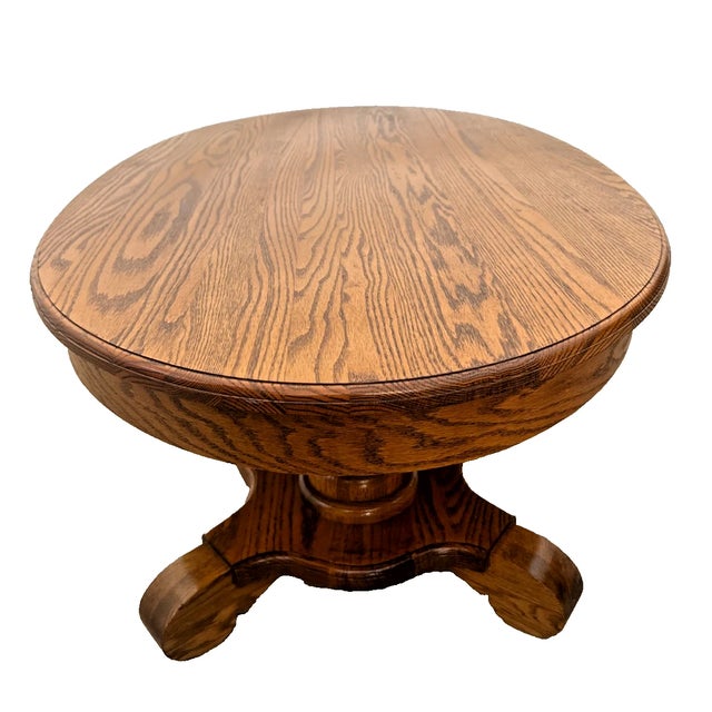 Wood Oval Coffee Table Tiger Oak, Center Drawer, Shelf, Empire Style, Made by Heirloom Enterprises Inc. For Sale - Image 7 of 12