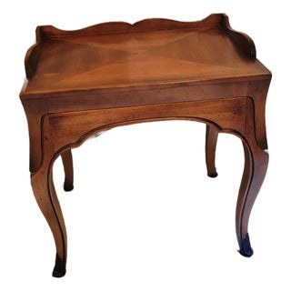 1960s Rococo Style Cherry Side Table With Removable Tray and Brass Mounted Legs For Sale