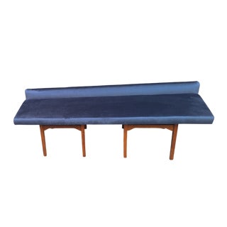 Bench in Light Wood with Electric Blue Velvet Seat, 1960s For Sale