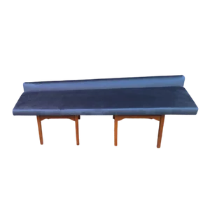 Bench in Light Wood with Electric Blue Velvet Seat, 1960s