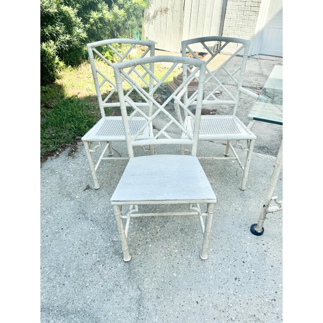 Chinoiserie Vintage Brown Jordan Faux Bamboo Patio Dining Table and Chairs-Set of 7 For Sale - Image 3 of 12