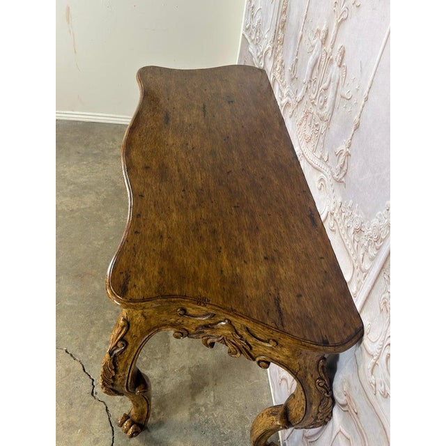 Late 20th Century Italian Rococo Style Hand- Carved Walnut Console Table For Sale - Image 5 of 15