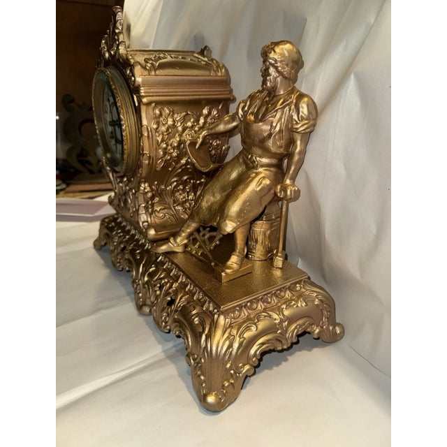 Gold Antique Figural Mantel Clock by Waterbury For Sale - Image 8 of 11