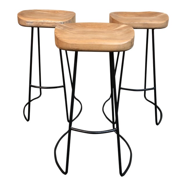 Restoration Hardware Oak Tractor Seat Bar Stools Set of 3 Chairish