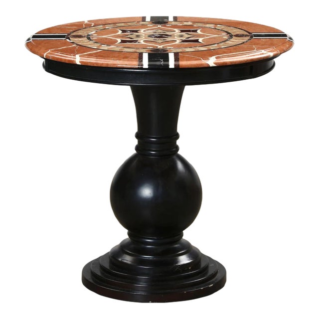 Modern Italian Pietra Dura Italian Marble Top Ebonized Side Table For Sale