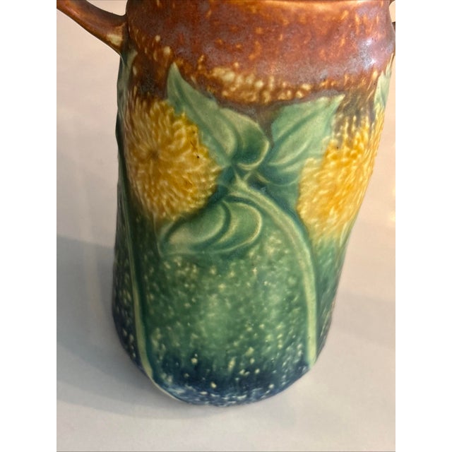Ceramic Antique Roseville Sunny Farm Sunflower Art Deco Pottery Flower Garden Home Vase For Sale - Image 7 of 12