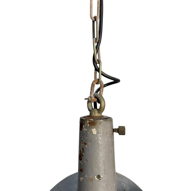 Gray Vintage Industrial Mirrored Pendant Light by Esla, 1920s For Sale - Image 8 of 18