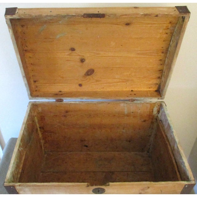 1930s 1930s Vintage Swedish Birchwood Curved Top Metal Trimmed Blanket Chest For Sale - Image 5 of 13