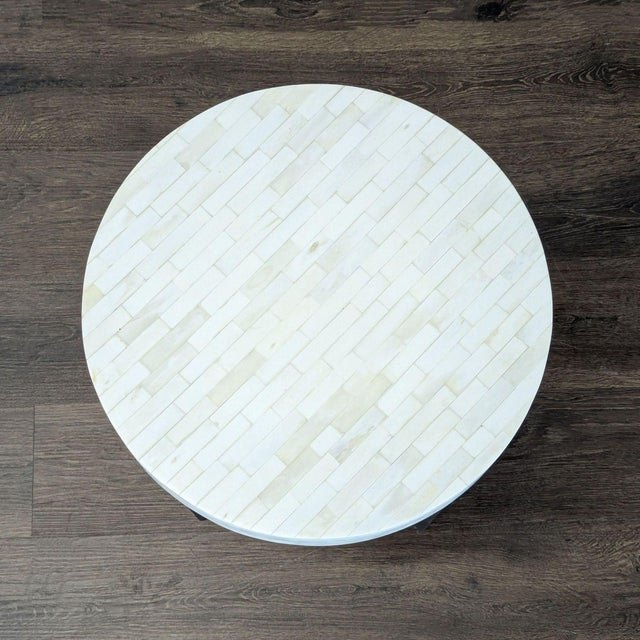 Industrial West Elm Bone Side Table on Iron Base For Sale - Image 3 of 5