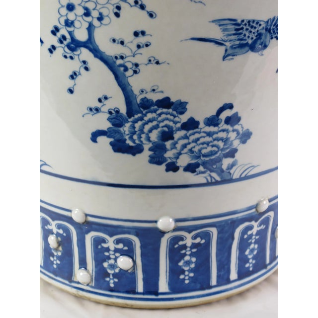 Chinese Blue and White Porcelain Ginger Jar With Flowers & Flying Birds For Sale - Image 9 of 13