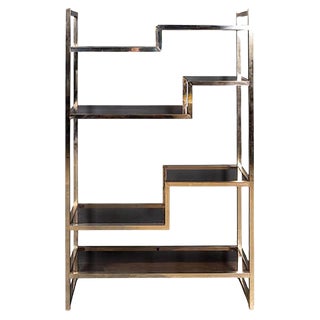 20th Century Italian Brass & Smokey Glass Etagere Shelves, 1970s For Sale