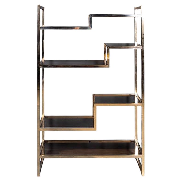 20th Century Italian Brass & Smokey Glass Etagere Shelves, 1970s For Sale