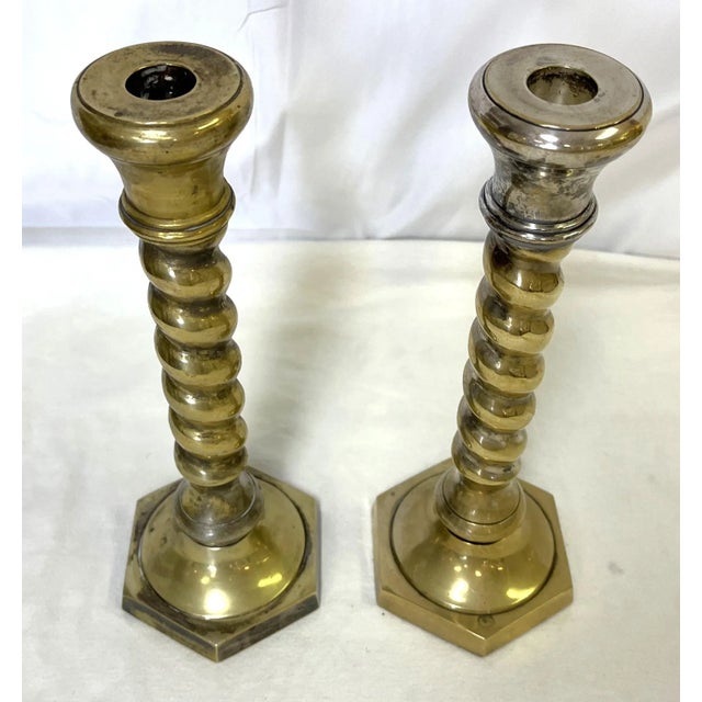 English 1970's William Adams 11" High Brass Plated Barley Twist Candlesticks Made in India- a Pair For Sale - Image 3 of 12