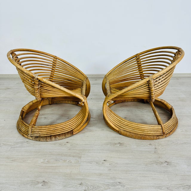 Italian Rattan Lounge Chairs With Coffee Table – Set of 3 For Sale - Image 9 of 16