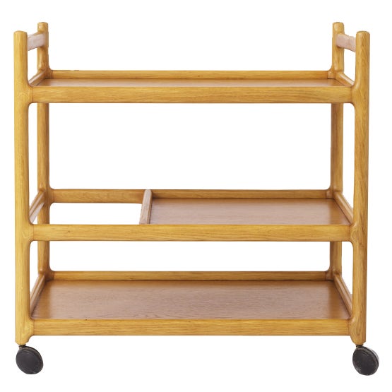 Vintage Danish Serving Trolley Oak, 1970s For Sale
