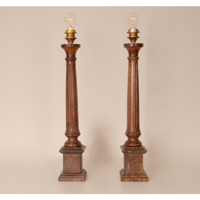 Beige Vintage Neoclassical Traditional Georgian Table Lamps with Red Rouge Marble Columns, 1970s, Set of 2 For Sale - Image 8 of 11