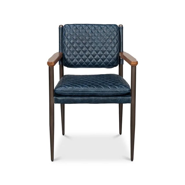 Mid-Century Modern Mid-Century Modern Blue Leather Armchair For Sale - Image 3 of 12