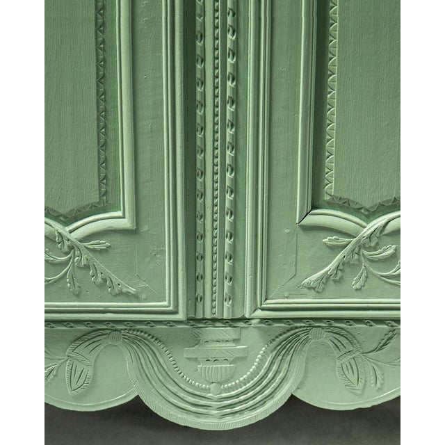 Early 19th Century French Pistache Green Marriage Armoire For Sale - Image 10 of 17