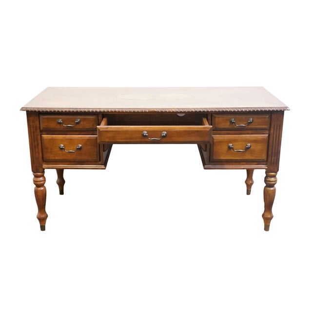 High End Contemporary Traditional 60" Computer Desk W. Sunburst Marquetry Top For Sale - Image 10 of 17