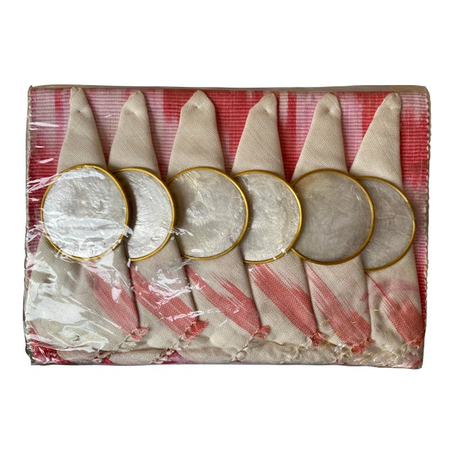 Vintage Capiz Shell Coasters With Napkins and Placemat Set- 18 Pieces For Sale