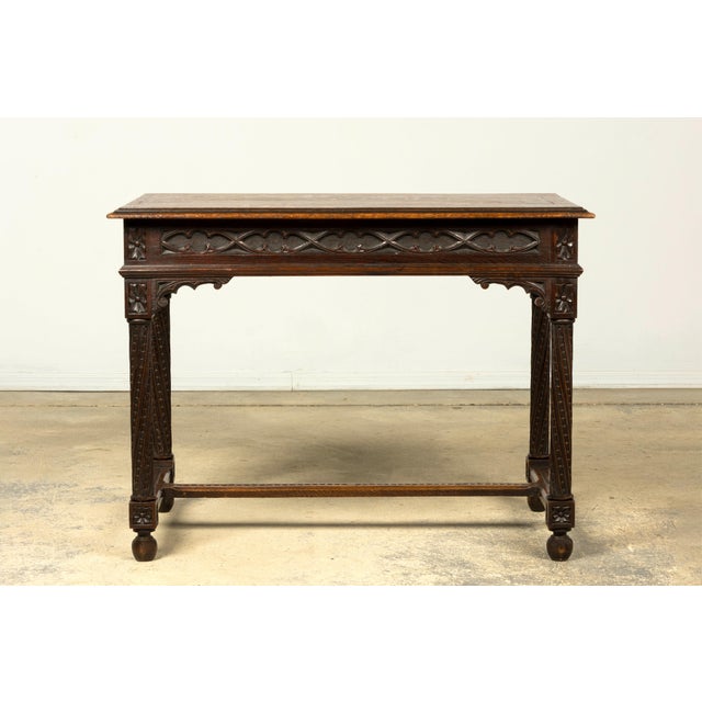 Late 19th Century French Gothic Revival Carved Oak Writing Desk For Sale - Image 18 of 18