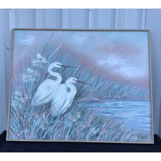 Metal Vintage Lee Reynolds Large Crane Painting For Sale - Image 7 of 8