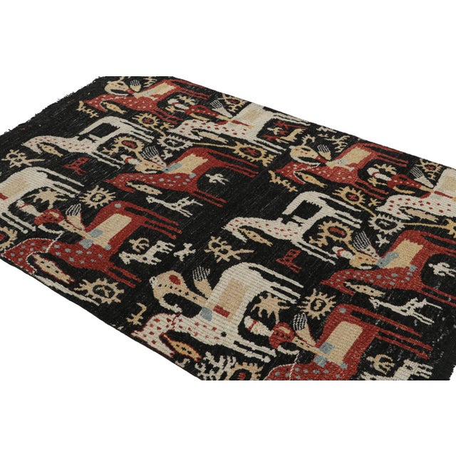 Late 20th Century Rug & Kilim’s Caucasian-Style Rug in Black With Horseback Rider Pictorials For Sale - Image 5 of 7