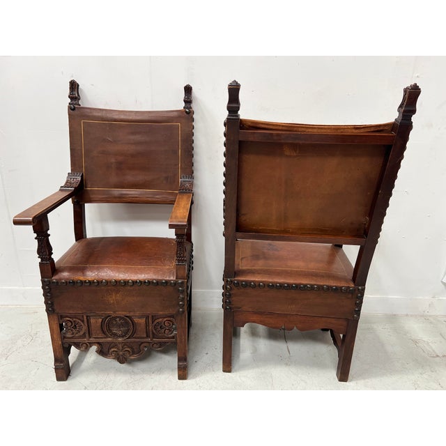 Renaissance Style Armchairs in Walnut, 20th Century, Set of 2 For Sale - Image 4 of 18