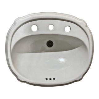 Vintage Kohler K2189 Traditional Style Scalloped White Porcelain Oval Bathroom Sink For Sale