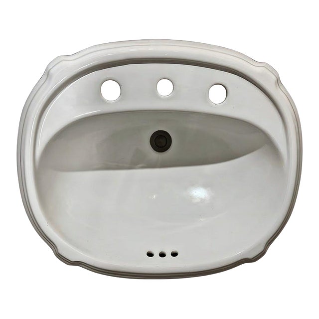 Vintage Kohler K2189 Traditional Style Scalloped White Porcelain Oval Bathroom Sink For Sale
