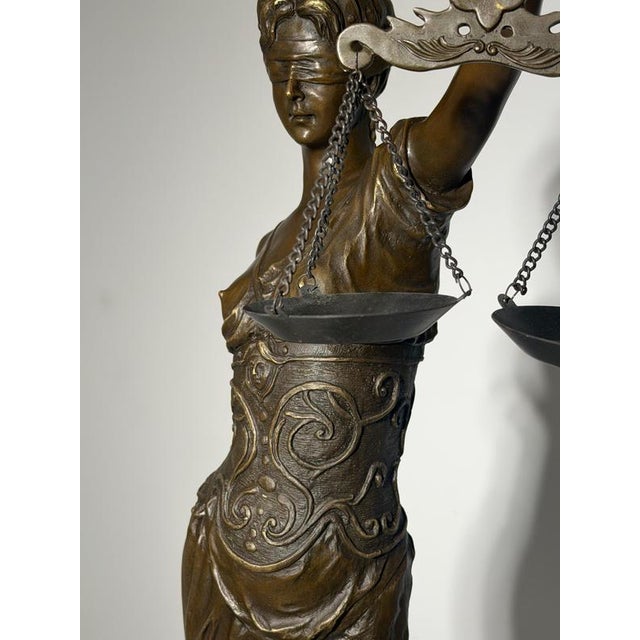 Metal Mayer, Lady Justice, Bronze on Marble Base For Sale - Image 7 of 11